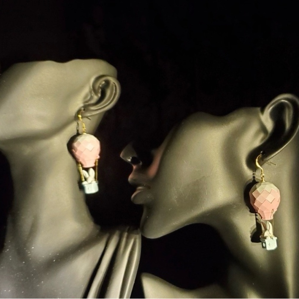 Pink Hot Air Balloon Drop Earrings with Gold Hooks